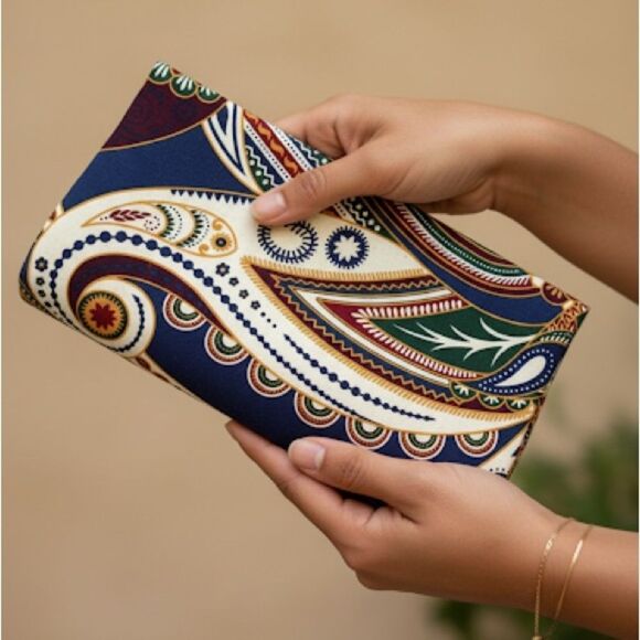 Ethnic African Print Cloth Colorful Paisley Clutch Bag - Picture 1 of 10